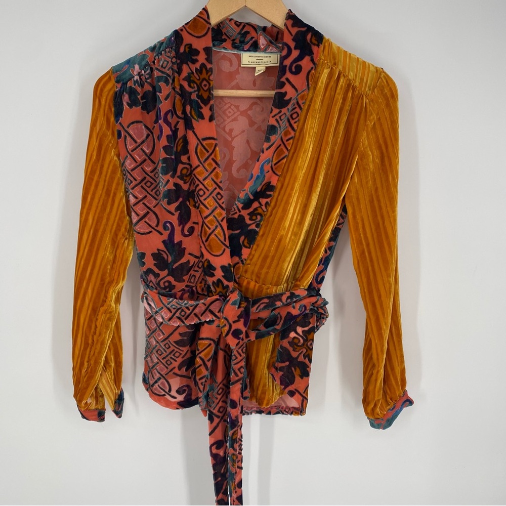 Moulinette Soeurs Anthropologie Velvet Wrap Top Feminine Conversation Piece XXSP - Picture 3 of 14